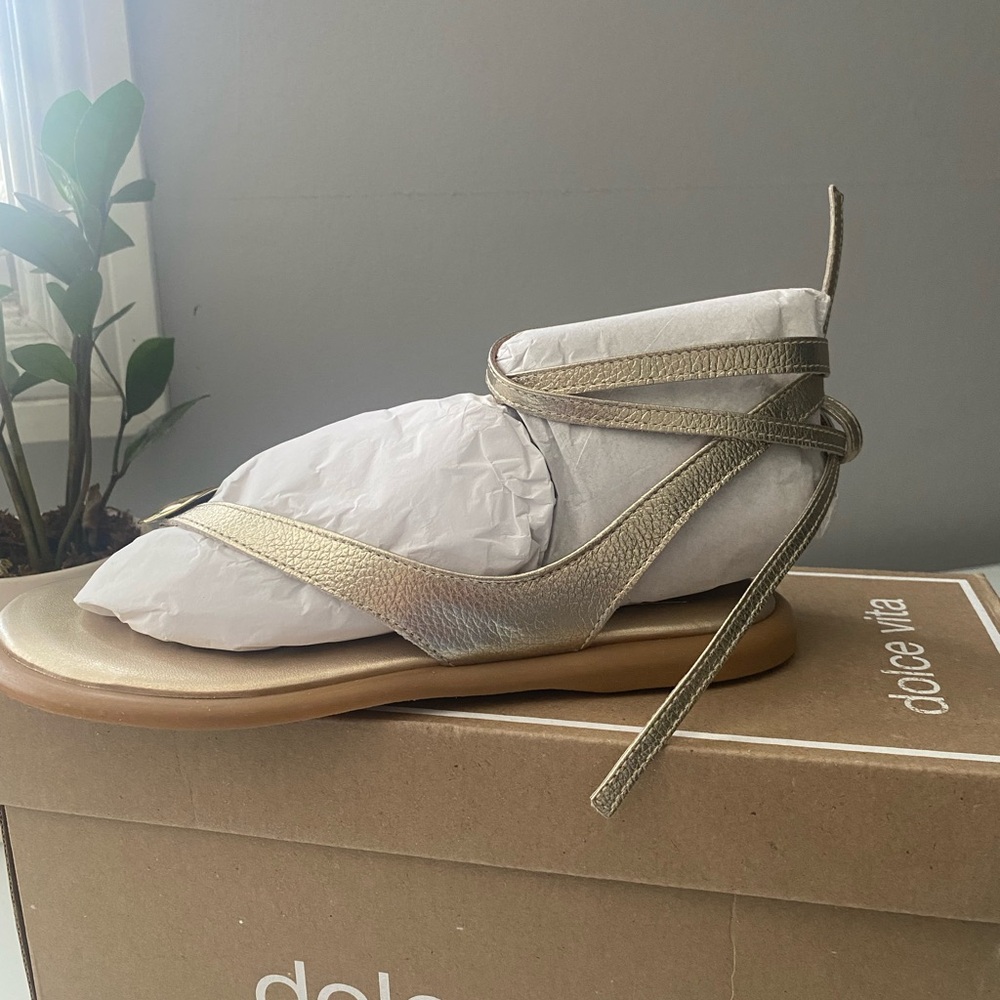 Dolce Vita Metallic Gold Wrap-Around Flat Sandal